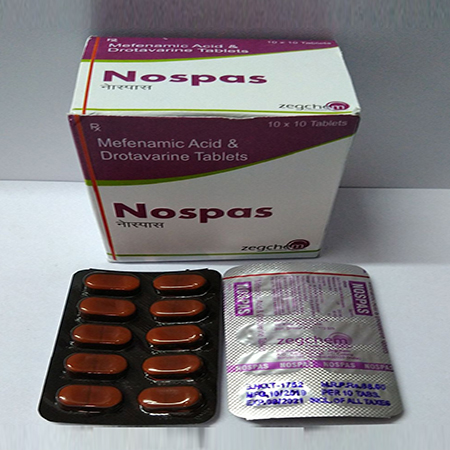 Product Name: Nospas, Compositions of Nospas are Mefenamic Acid & Drotavarine Tablets - Zegchem