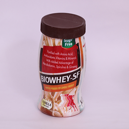 Product Name: BIOWHEY SF, Compositions of BIOWHEY SF are Fortified with Amino Acid, Antioxidants, Vitamins & Minerals with Added Advantage of Mocabalamin, Spirulina & Ginseng - Biomax Biotechnics Pvt. Ltd