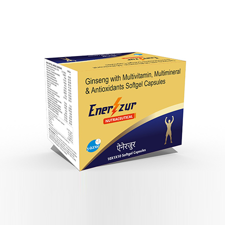 Product Name: Enerzur, Compositions of Enerzur are Ginseg with Multivitamin,Multimineral & Anti-oxidant Softgel Capsules - Yazur Life Sciences