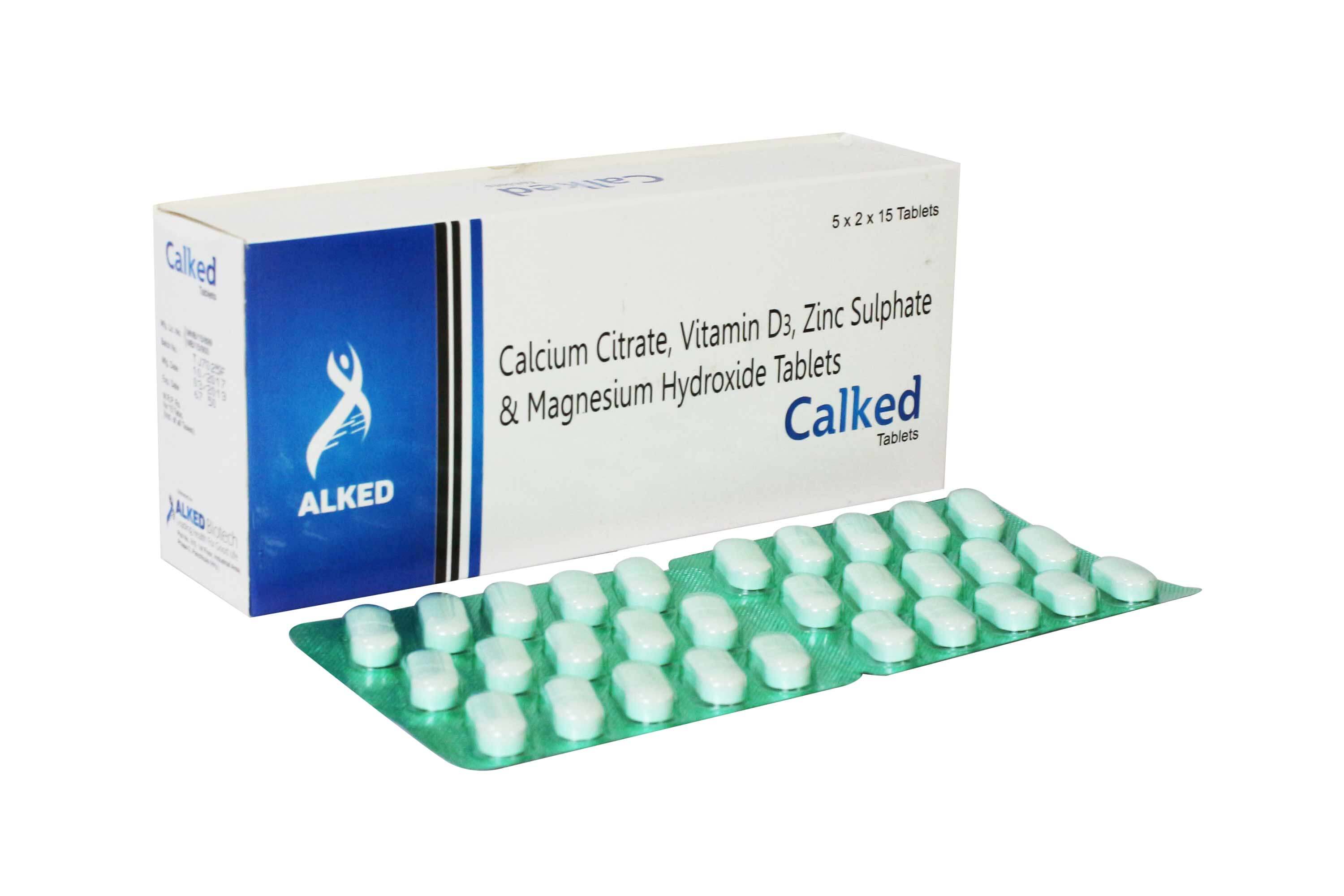 Product Name: Calked, Compositions of Calked are Calcium Citrate , Vitamin D3 , Zinc Sulphate & Magnesium Hydroxide Tablets - Numantis Healthcare