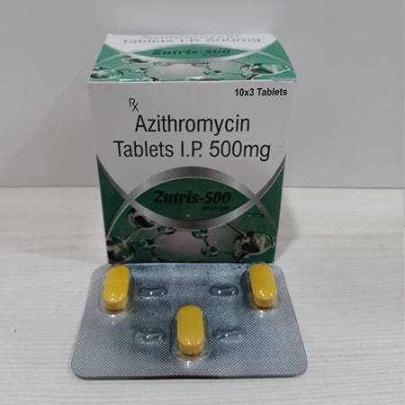 Product Name: Zutris 500, Compositions of Zutris 500 are Azithromycin Tablets I.P. 500mg - Soinsvie Pharmacia Pvt. Ltd