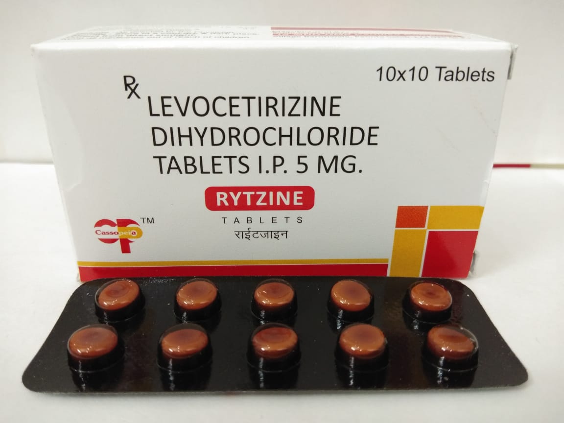 Product Name: Rytzine, Compositions of Rytzine are Levocetrizine Dihydrochloride Tablets IP - Cassopeia Pharmaceutical Pvt Ltd