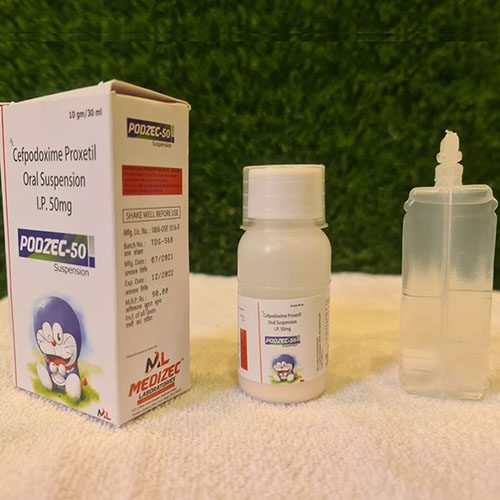 Product Name: Podzec 50, Compositions of Podzec 50 are Cefpodoxime Proxetil Oral Suspension I.P. 50 mg - Medizec Laboratories