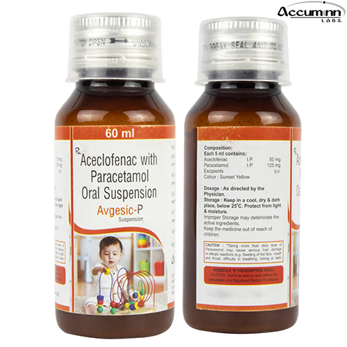 Product Name: Avgesic P, Compositions of Avgesic P are Aceclofenac with Paracetamol Oral Suspension - Accuminn Labs