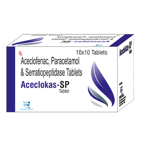 Product Name: Aceclokas SP, Compositions of Aceclokas SP are Aceclofenac, Paracetamol & Serratiopeptidase - Sushma Biotech