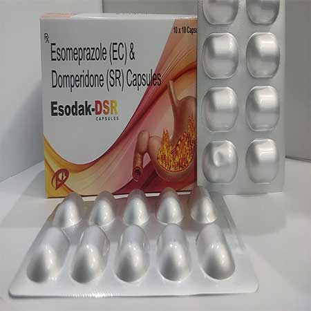 Product Name: Esodak DSR, Compositions of Esodak DSR are Esomeprazole (EC) & Domperidone (SR) Capsules - Dakgaur Healthcare