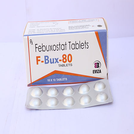 Product Name: F Bux 80, Compositions of F Bux 80 are Febuxostat Tablets - Eviza Biotech Pvt. Ltd