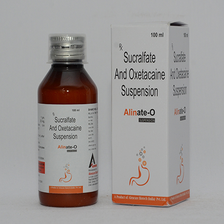 Product Name: ALINATE O, Compositions of ALINATE O are Sucrafate And Oxetacaine Suspension - Alencure Biotech Pvt Ltd