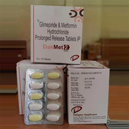 Product Name: Dakmet 4, Compositions of Dakmet 4 are Glimepiride & Metfortin Hydrochloride Prolonged Release Tablets IP - Dakgaur Healthcare