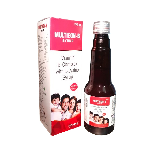 Product Name: Multieon b, Compositions of Multieon b are Vitamin B-Complex with L-Lysine Syrup - Mednus Healthcare