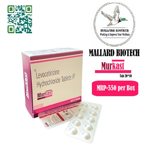 Product Name: Murkast, Compositions of Murkast are Levocetirizine Hydrochloride Tablets IP - Mallard Biotech Private Limited
