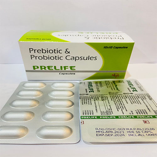 Product Name: Prelife, Compositions of Prelife are Prebiotic and Prebiotic Capsules - Disan Pharma
