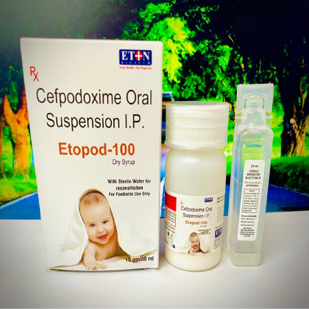 Product Name: Etopod 100, Compositions of Etopod 100 are Cefpodoxime Oral Suspension I.P. - Eton Biotech Private Limited