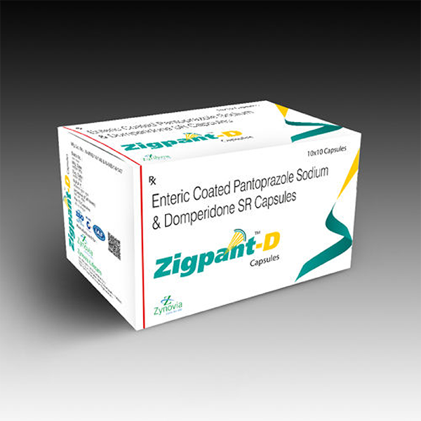 Product Name: Zigpant D, Compositions of Zigpant D are Enteric Coated Pantoprazole Sodium & Domperidone SR Capsules - Zynovia Lifecare