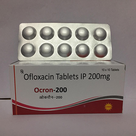 Product Name: OCRON 200, Compositions of OCRON 200 are Ofloxacin Tablets IP 20mg - Apikos Pharma