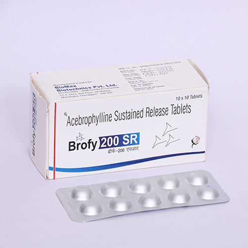 Product Name: BROFY 200 SR, Compositions of BROFY 200 SR are Acebrophylline Sustained Release Tablets - Biomax Biotechnics Pvt. Ltd