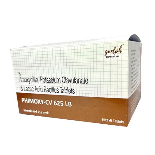 Product Name: Phimoxy CV 625 LB, Compositions of Phimoxy CV 625 LB are Amoxycillin & Potassium Clavulanate  & Lactic Acid Bacillus - Guelph Healthcare Pvt Ltd