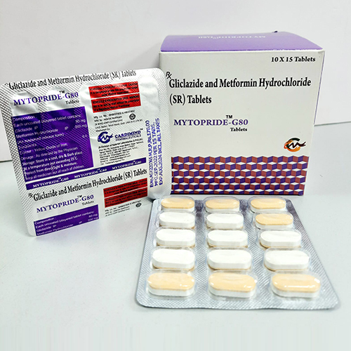 Product Name: Mytopride G80, Compositions of Mytopride G80 are Glimepiride & Metfortin Hydrochloride Tablets IP - Cardimind Pharmaceuticals