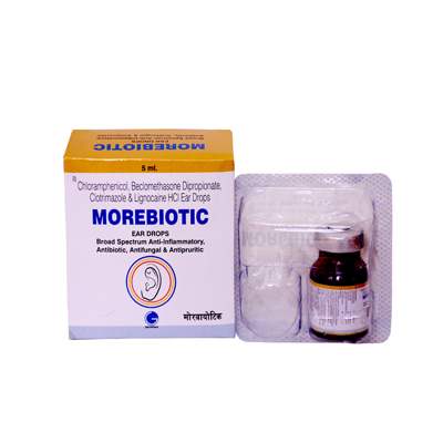 Product Name: MOREBIOTIC, Compositions of MOREBIOTIC are Chloramphenicol Hcl Ear Drops - ISKON REMEDIES