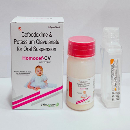 Product Name: Homocef Cv, Compositions of Homocef Cv are Amoxicillin & Potassium Clavulanate For Oral Suspension - Abigail Healthcare