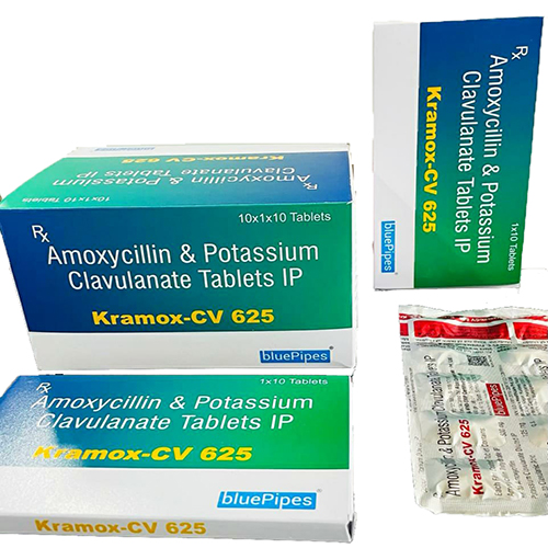 Product Name: KRAMOX CV 625, Compositions of KRAMOX CV 625 are Amoxycillin & Potassium Clavulanate Tablets IP - Bluepipes Healthcare