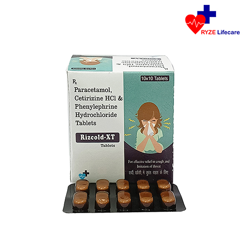 Product Name: Rizcold XT, Compositions of Rizcold XT are Paracetamol, Phenylephrine HCl,  Cetrizine HCL Tablets  - Ryze Lifecare