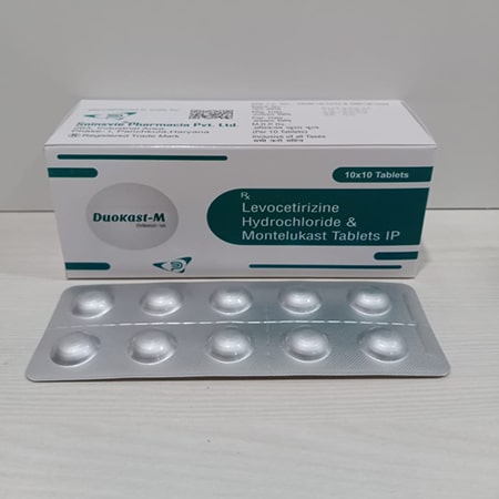 Product Name: Duokast M, Compositions of Duokast M are Levocetrizine Hydrochloride  & Montelukast Tablets IP - Soinsvie Pharmacia Pvt. Ltd