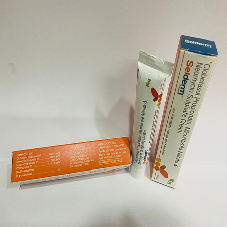 Product Name: Selderm, Compositions of Selderm are Clobetasol Propionate, Miconazole Nitrate & Neomycin Sulphate Cream - Kryptomed Formulations Pvt Ltd