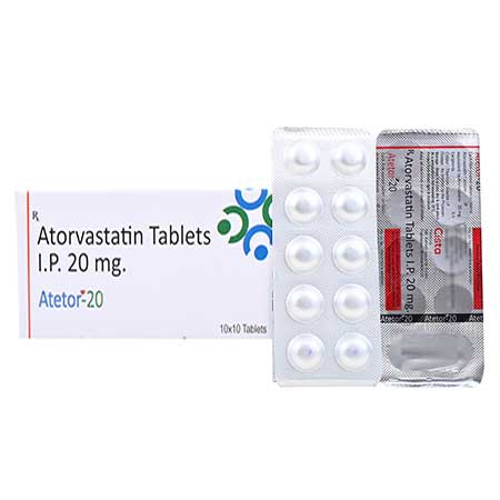Product Name: Atetor 20, Compositions of Atetor 20 are Atorvastatin 20 mg - Cista Medicorp