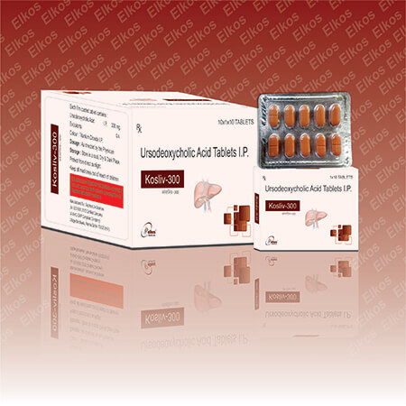 Product Name: Kosliv 300, Compositions of Kosliv 300 are Ursodeoxycholic Acid Tablets IP - Elkos Healthcare Pvt. Ltd