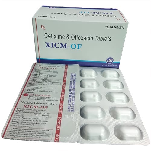 Product Name: XICM OF Tablets, Compositions of XICM OF Tablets are Cefixime 200mg   Ofloxacin 200mg - JV Healthcare