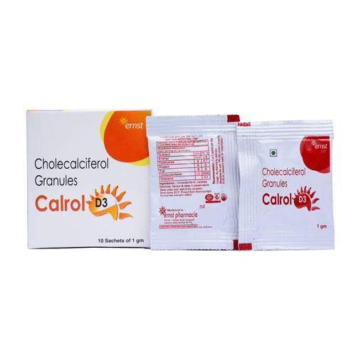 Product Name: Calrol D3, Compositions of Calrol D3 are Vitamin D3 60000 IU Sachet  - Ernst Pharmacia