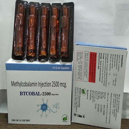 Product Name: Btcobal 2500, Compositions of Btcobal 2500 are Methylcobalamin Injection 2500 mcg. - Biotanic Pharmaceuticals