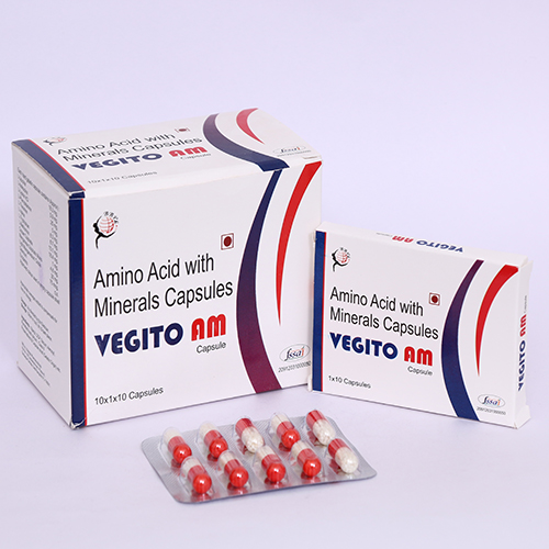 Product Name: VEGITO AM, Compositions of VEGITO AM are Amino Acid with Minerals Capsules - Biomax Biotechnics Pvt. Ltd