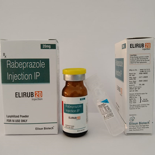 Product Name: ELIRUB 20, Compositions of ELIRUB 20 are Rabeprazole Injection IP - Elisun Biotech