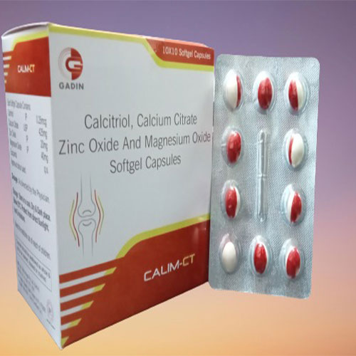 Product Name: CALIM CT, Compositions of CALIM CT are CALCITRIOL 0.25MCG + CALCIUM  CETRATE USP 425MG + ZINC SULPHATE MONOHYDRATE USP 20MG+MAGNESIUM  IP 40MG - Gadin Pharmaceuticals Pvt. Ltd