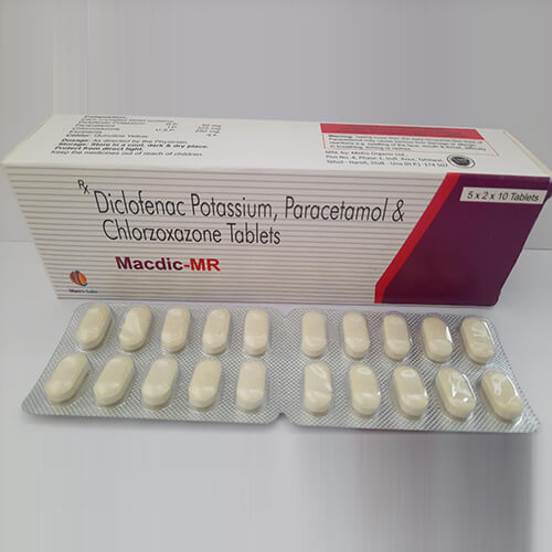 Product Name: Macdic MR, Compositions of Macdic MR are Diclofenac Potassium,Paracetamol & Chlorzoxazone Tablets - Macro Labs Pvt Ltd