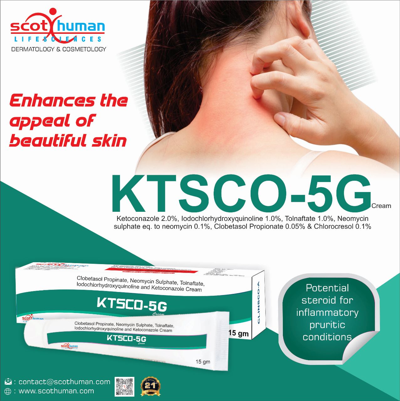 Product Name: Ktsco 5g, Compositions of Ktsco 5g are Clobestol propionate,Neomycin sulphate,ketoconazole,Iodochlorhydroxyquinione,Tolnaftate - Pharma Drugs and Chemicals