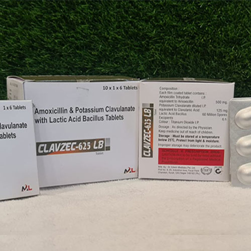 Product Name: Clavezec 625 LB, Compositions of Clavezec 625 LB are Amoxicillin & Potassium Clavulanate with Lactic Acid Basillus Tablets - Medizec Laboratories