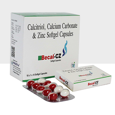 Product Name: BECAL CZ, Compositions of BECAL CZ are Calcitriol, Calcium Carbonate & ZInc Softgek Capsules - Mediquest Inc