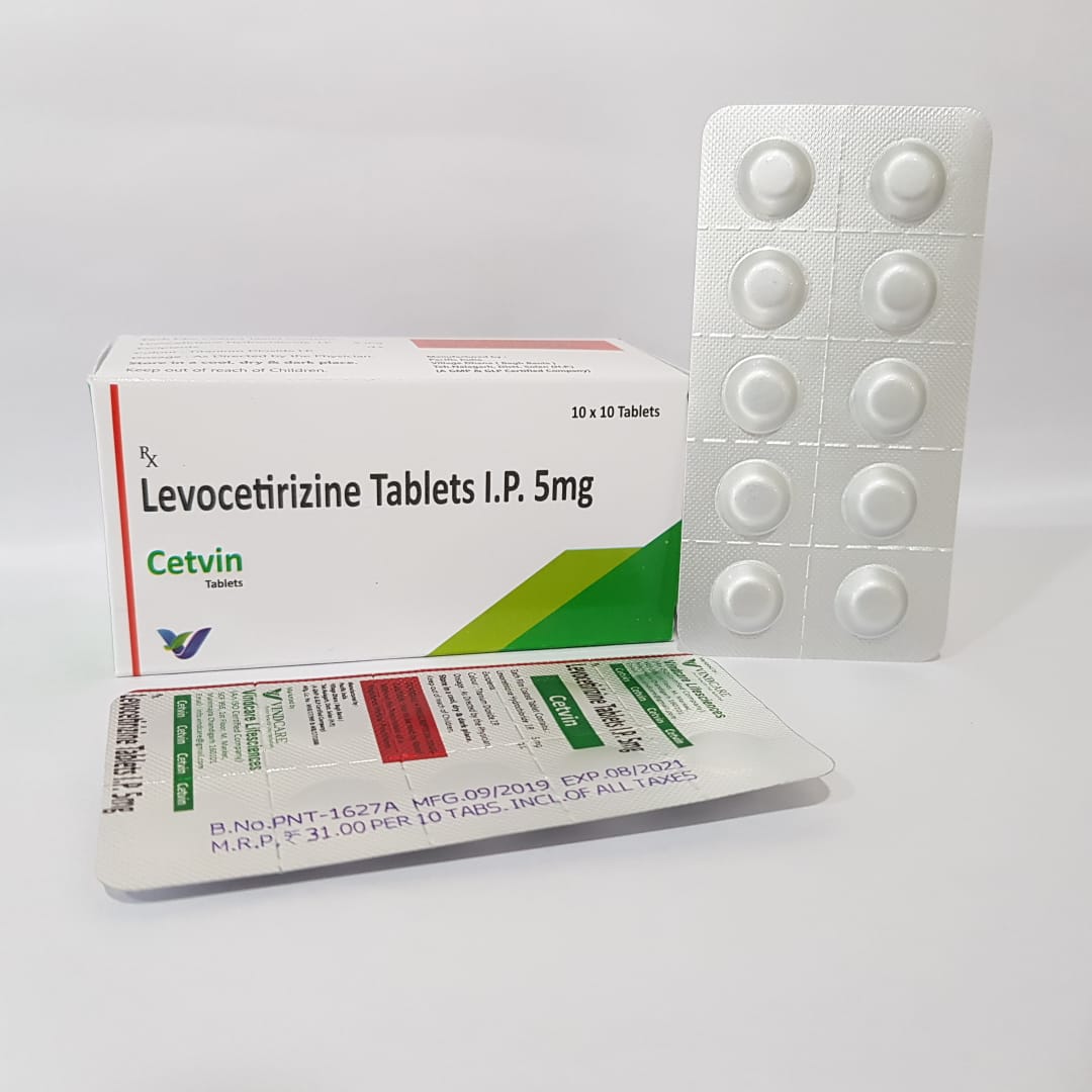 Product Name: Cetvin, Compositions of Cetvin are Levocetrizine Tablets IP 5mg   - Vindcare Lifesciences