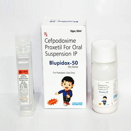 Product Name: BLUPIDOX 50, Compositions of BLUPIDOX 50 are Cefpodoxime Proxetil For Oral Suspension IP - Bluepipes Healthcare