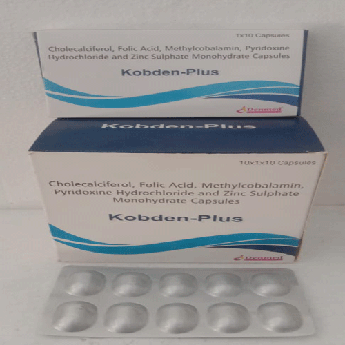 Product Name: Kobden Plus, Compositions of Kobden Plus are Cholecalciferol, Folic Acid, Methylcobalamin, Pyridoxine Hydrochloride and zinc sulphate monohydrate - Denmed Pharmaceutical