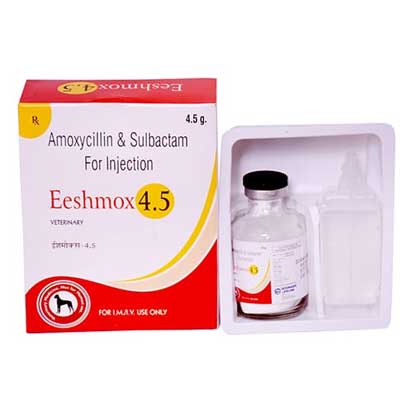 Product Name: Eeshmox 4.5MG, Compositions of Eeshmox 4.5MG are Amoxycillin & Sulbactam For Injection - ISKON REMEDIES