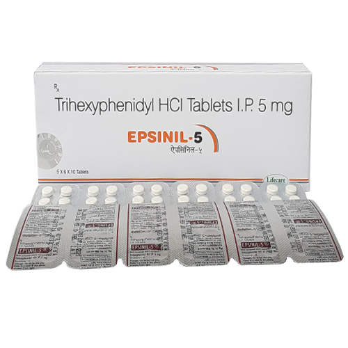 Product Name: Epsinil 5, Compositions of Epsinil 5 are Trihexyphenidyl HCL Tablets IP 5mg - Lifecare Neuro Products Ltd.