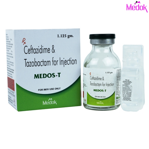 Product Name: Medos T, Compositions of Medos T are Ceftazidime-1000mg + Tazobactam 125 mg  - Medok Life Sciences Pvt. Ltd