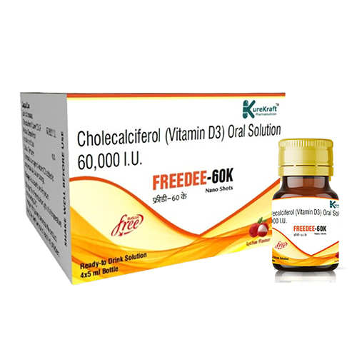 Product Name: Freedee60k, Compositions of Freedee60k are Cholecalciferol (Vitamin D3) Oral Solution 60,000 I.U. - KureKraft Pharmaceuticals