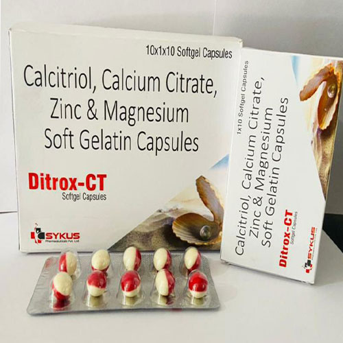 Product Name: Ditrox CT, Compositions of Ditrox CT are Calcitriol Calcium Citrate Zinc & Magnesium Soft Gelatin - Space Healthcare