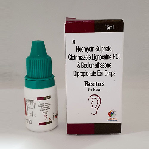 Product Name: Bectus, Compositions of Bectus are Neomycin Sulphate,Clotrimazole,Lignacaine Hcl. & Beclomethasone Dipropionate Drops - Pride Pharma