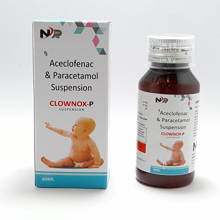 Product Name: CLOWNOX P, Compositions of CLOWNOX P are Aceclofenac & Paracetamol Suspension - Noxxon Pharmaceuticals Private Limited